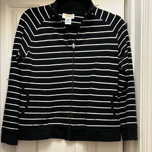 Croft & Barrow Black and White Striped Bomber Jacket